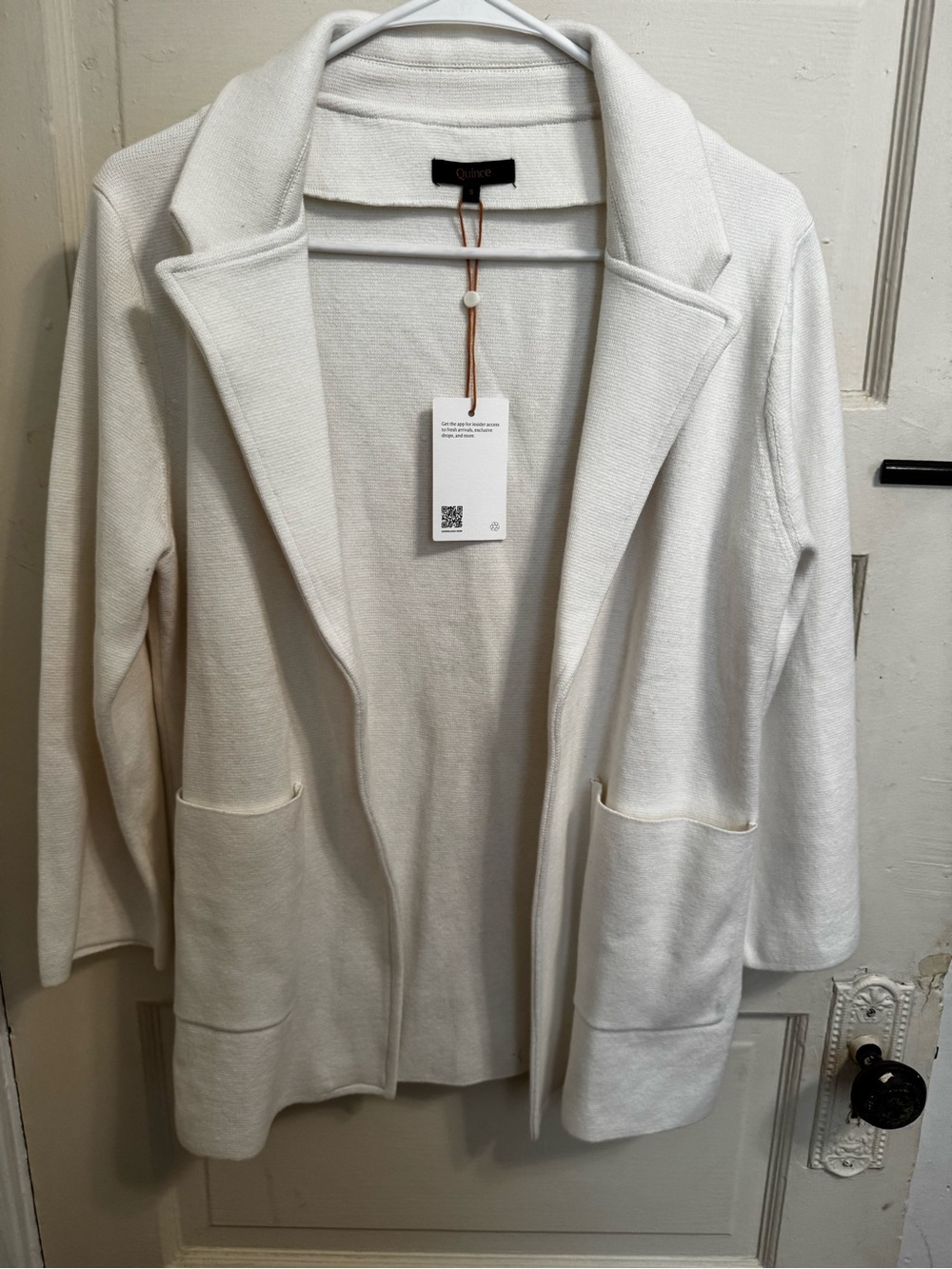 Quince Cream Open-Front Knit Blazer with Pockets